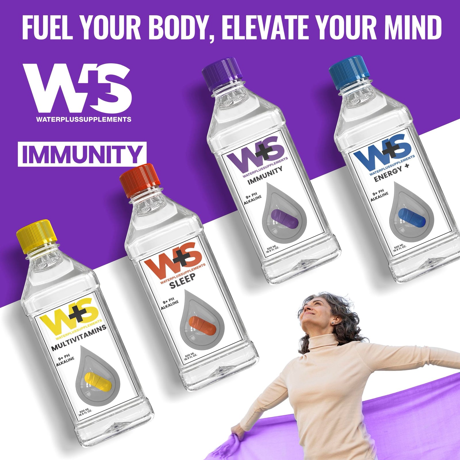 Water Plus Supplements – Complete Variety Trial Box (20 Bottles) (5 Energy • 5 Immunity • 5 Multivitamin • 5 Sleep)